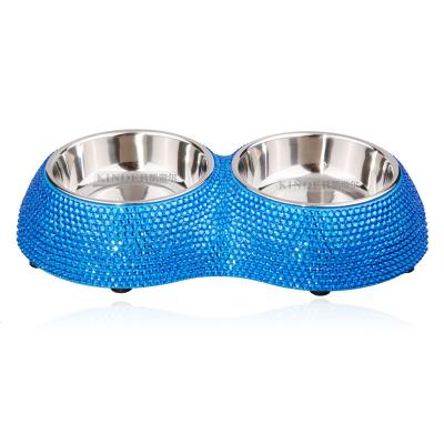 China Sustainable Top Selling Pet Accessory Handmade Crystal Dog Feeding Bowl Stainless Steel Dog Bowl for sale