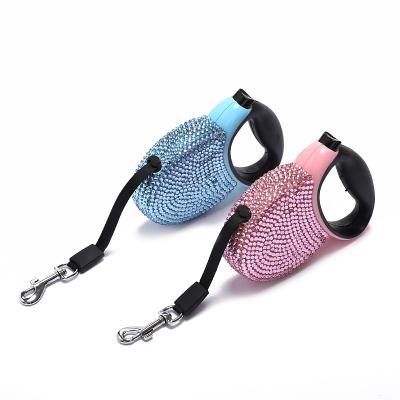 China Bling JEWELED Retractable Rhinestone Dog Pet Leash Accessory Nylon Tangle Free Luxury High Quality Tape Retractable Leash for sale