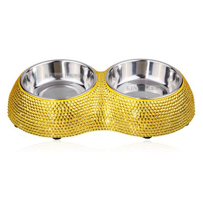 China Sustainable Luxury High Quality Dog Accessory Bling Crystal Dog Feeder Bowl for sale