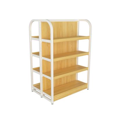 China Single Sided High Quality Metal And Wooden Supermarket Shelf Display Stand Holder For Store for sale