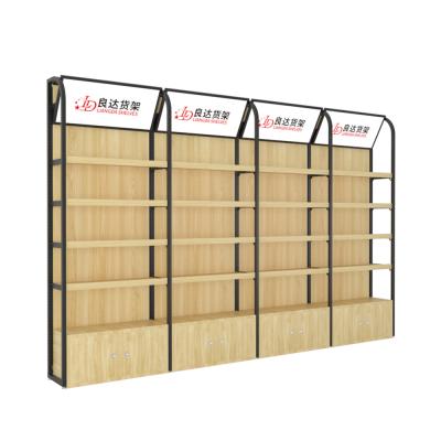 China Wholesale Single Sided Single Sided Steel Supermarket Side Shelf Grocery Retail Wood Display Stand for sale