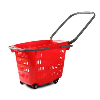 China Shopping Mall Wholesale Supermarket Shopping Basket Plastic Stackable Customized Hand Baskets With Metal Handle For Store for sale