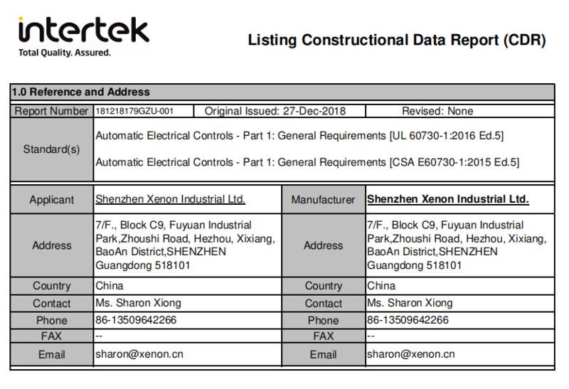 ETL - Shenzhen Xenon Industrial Ltd.