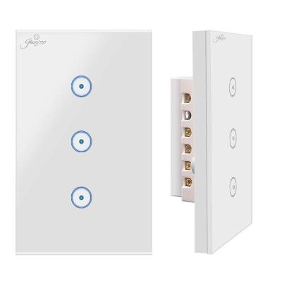 China Wall Light Touch Screen Xenon OEM Smart Home 3Gang USA Wall Switch Works With Amazon Alexa Acho Remote By Smartphone IOS&Adroid App Touch Switch for sale