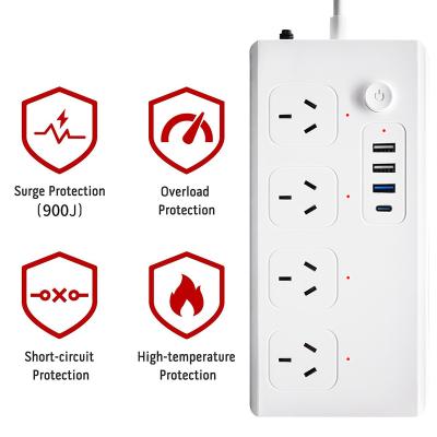 China Residential/Multi-Purpose AU Electric Plug White Wireless Charger Up to 10A 3 USB with 1 Type-C Palladium Smart Power Socket for sale