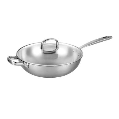 China Viable Stainless Steel Non-Stick Frying Glass Lid Pan Cooking Woks 34Cm for sale