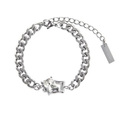 China FASHIONABLE original cool titanium Cubanchain steel wind men and women rock design niche bracelet unisex zircon sugar for sale