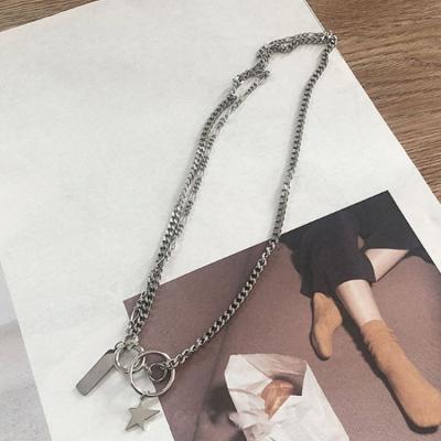 China Fashion DIY PentagramTitanium Couples Letter Necklace Punk Stainless Steel Mens For Clavicle Chain Cuban Bib for sale