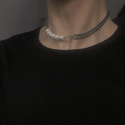 China Wholesale Fashion DIY Pearl Clavicle Chain Punk Personality Stitching Cuban Design Stainless Steel Men For Necklace for sale