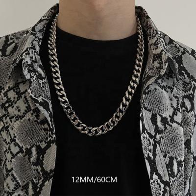 China Fashion hot sale style stainless steel cuban chain punk necklace for men 316L pure color metal steel necklace for sale