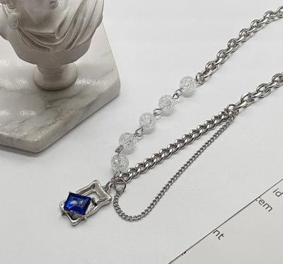 China Europe and America hip-hop Korean blue zircon clavicle chain pendant girls string all-match decorative necklace suitable for couples for sale