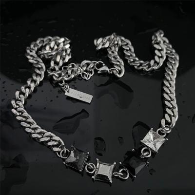 China Hiphop Fashion Clavicle Metallic Titanium Steel Spiky Necklace Black And White Square Cuban Chain Design New For Men And Women for sale