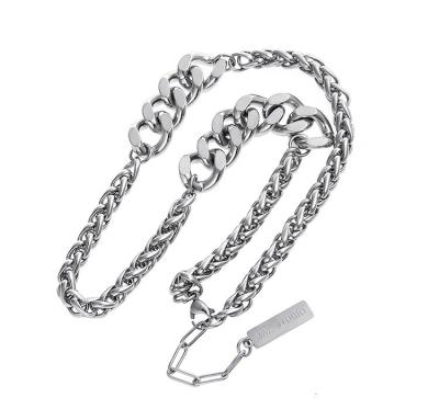 China Fashion design American twist stitching street hip-hop Cuban chain men and women thick titanium steel silver clavicle necklace for sale