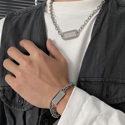 China New Design Hip-hop Double-Layer Snake Punk Titanium Steel Bone Cuban Spiked Bracelet Hip-Hop Square Mark Bracelet Suitable For Men for sale