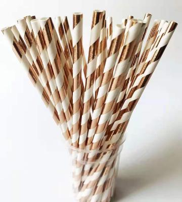 China Morden Gold Luxury Biodegradable Paper Straws Metallic Foil Striped Heart Straws for Baby Shower and Birthday Wedding Party Supplies for sale