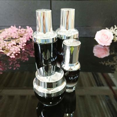 China Black 20g30g50g30ml50ml100ml glass eye cream jar lotion bottle pmup essential oil dropper dispenser new for sale