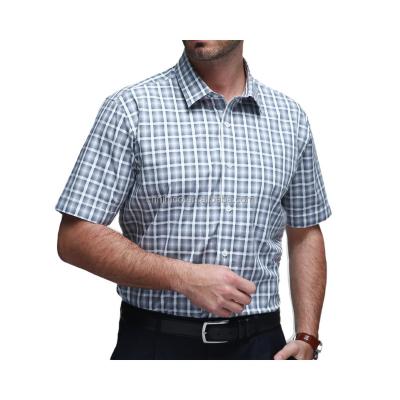 China Anti-Shrink wholesale custom check casual dress 100% cotton stand collar short sleeve men's shirt for sale