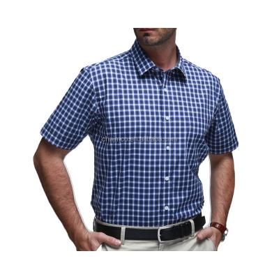 China Anti-Shrink wholesale custom check casual 100% cotton stand collar short sleeve men's dress shirt for sale