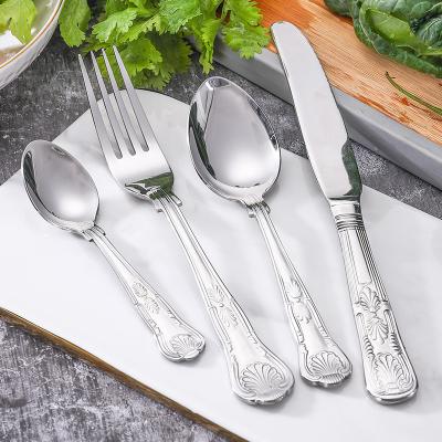 China Hot Type Stocked Stainless Steel Flatware Dinner Knife Fork Spoon Gift Luxury Eco-friendly Tradition Pattern High Quality Set for sale