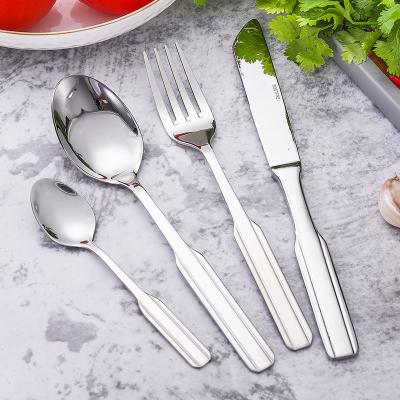 China Stocked High Polish 304 Stainless Steel Mirror Polish Dinner Knife Fork Spoon Popular Flatware Set for sale