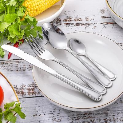 China Hot Selling High Quality Stocked Stainless Steel Silverware Dinner Knife Fork Spoon Flatware Set for sale