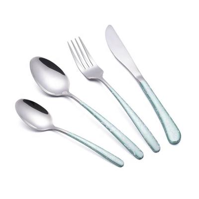 China Stocked 304 Stainless Steel Graffiti Coating Handle Spoon Knife Fork Cutlery Set for sale