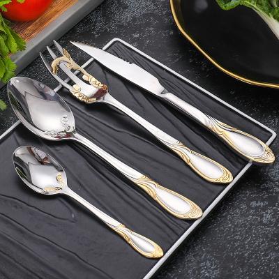 China Gold Plating Stocked Set Used Multicolor Restaurant Cutlery Flatware Set for sale