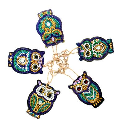 China Personalized Customization 5 Pieces Diy 5d Diamond Painting Keychain Pendant Owl Key Chain Crystal Diamond PVC Decoration for sale