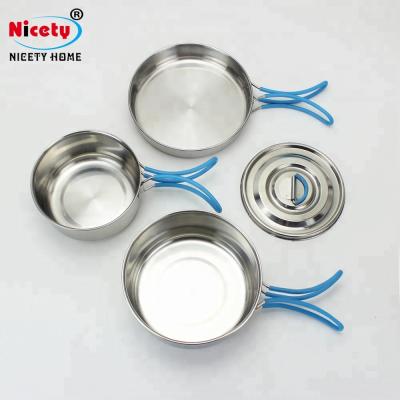 China Korea eco-friendly camping cooking set stainless steel cookware mess kit wholesale camping outdoor cooking for sale