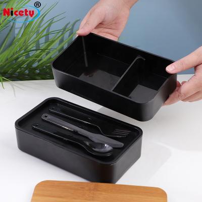 China Sustainable Finesse Wholesale Bamboo Fiber Eco-friendly 2 Layer Lunch Box Bento Lunch Box For Kids And Adult for sale