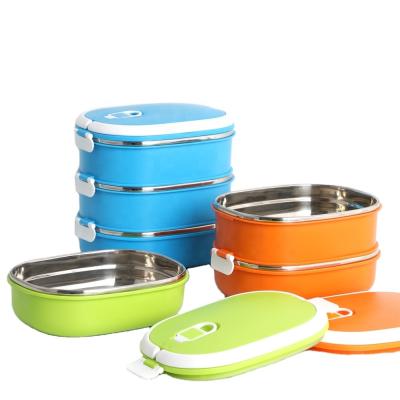 China Freshness Preservation 3 Layer Food Containers Bento Leakproof Lunch Box For Kids Stainless Steel Plastic Lunch Box for sale