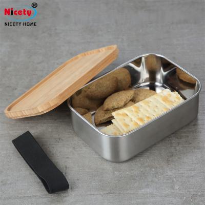 China Freshness Preservation Custom 304 Stainless Steel Lunch Box With Wooden Cover for sale