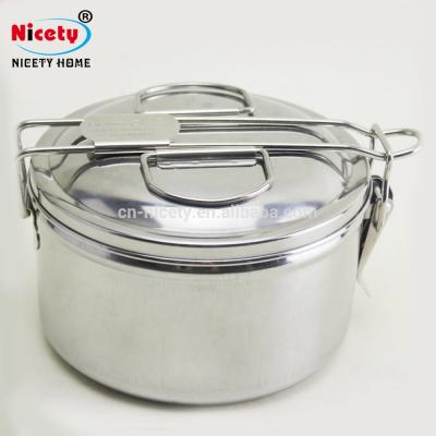 China Long Handle Heatable Camping Metal Round Lock Stainless Steel Food Carrier for sale