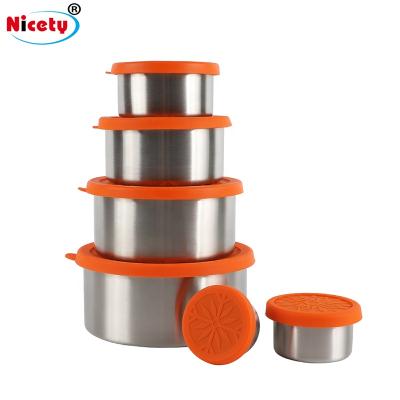 China Freshness Preservation Nesting Trio Stainless Steel Food Containers with Silicone Leak-Resistant Lids for Kids Nuts Box Salad Box for Outdoor for sale