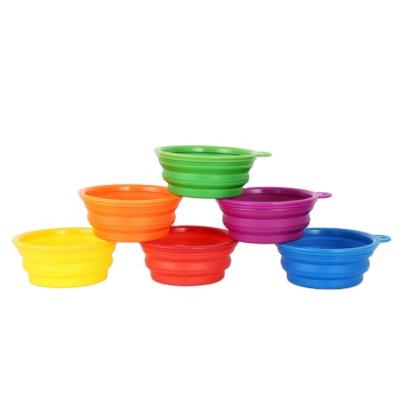 China Food Grade Colorful Silicone Rubber Pet Travel Sustainable Portable Folding Feeding Bowls Collapsible Dog Bowl for sale