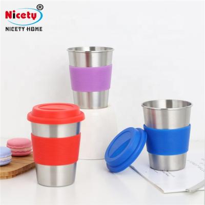 China Durable Rubber Band Silicone Cover Non-Slip Stainless Steel Custom Cup For Baby Drinking Sippy Training Cups for sale