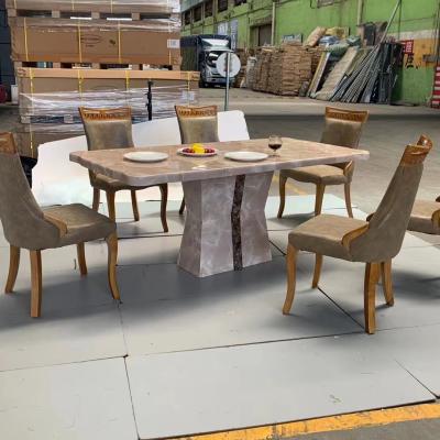 China Modern royal marble luxury dining table set royal design 6 seater dining table and chairs dining table set for sale