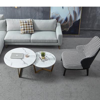 China (Other) Low Price Adjustable Steel Frame Round Sofa Side Marble Bistro Table Sets Low Table Height Coffee Table Set for sale