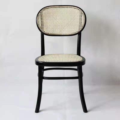 China Modern Nordic Wooden Rattan Chair Living Room Style Rattan Back Cafe Dining Chair Black Color Legs Accent Chair For Cafe for sale