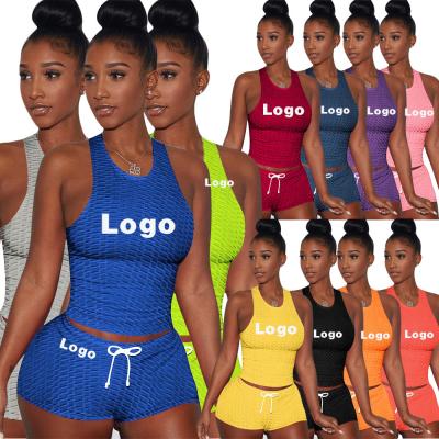 China The 2021 Viable Summer Viable Casual Sling Sleeveless Tops Bubble Split! slot ! Butt Shorts Set Women Tracksuit Set 2 Piece Yoga Fitness Clothing for sale