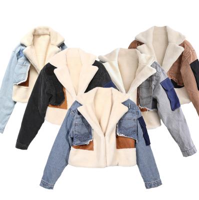 China 2022 New winter plush fur breathable quilted parkas lamb coating thickening motorcycle denim fabric shorts jacket wool coat for sale