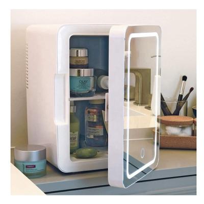 China COMPRESSOR Portable Small Cosmetic Skin Care Fridge Mini Makeup Beauty Fridge With Mirror Door for sale