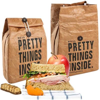 China Eco Waterproof Brown Reusable Insulated Thermal Tyvek Kraft Paper Lunch Bag For Food Work School Picnic Cooler Lunch Bag for sale