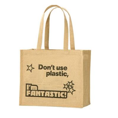 China Wholesale Custom Logo Print Eco Friendly Jute Tote Bag Lightweight Recycle Jute Foldable Shopping Bag for sale