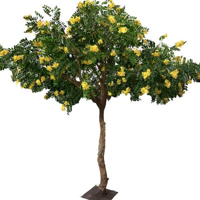 China 280Cm 10Ft Height Evergreen Indoor Landscape Decorative Plastic Grasshopper Yellow Leaves Fake Trees Artificial Sophora Japan Quince Tree for sale