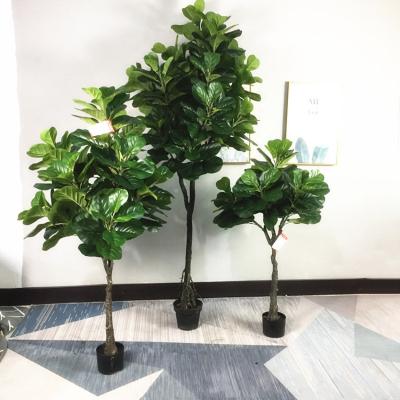 China High Quality Potted Artificial Green Plant Fake Violin Leaf Plastic Fig Tree Realistic For Decor for sale