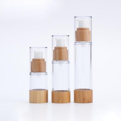 China Hot Sale 15ml 30ml 50ml Cosmetic Eco-friendly Plastic Lotion Pump Dispenser Airless Bottle With Bamboo Pump for sale