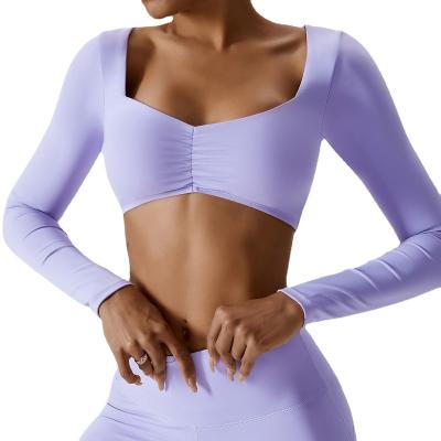 China Wholesale Custom Stretch Soft Quick Dry Logo Crop Yoga Women Long Sleeve Compression T-Shirts for sale