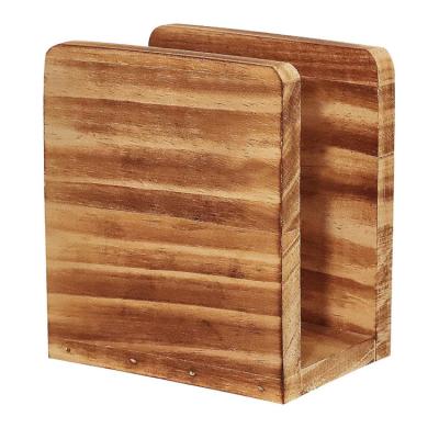 China Retro Novelty Wholesale Customization Wooden Napkin Rack Paper Towel Vertical Desktop Rack for sale