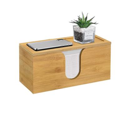 China Modern Wholesale Bathroom Wall Mount Portable Bamboo Tissue Top Storage Box With Lid for sale